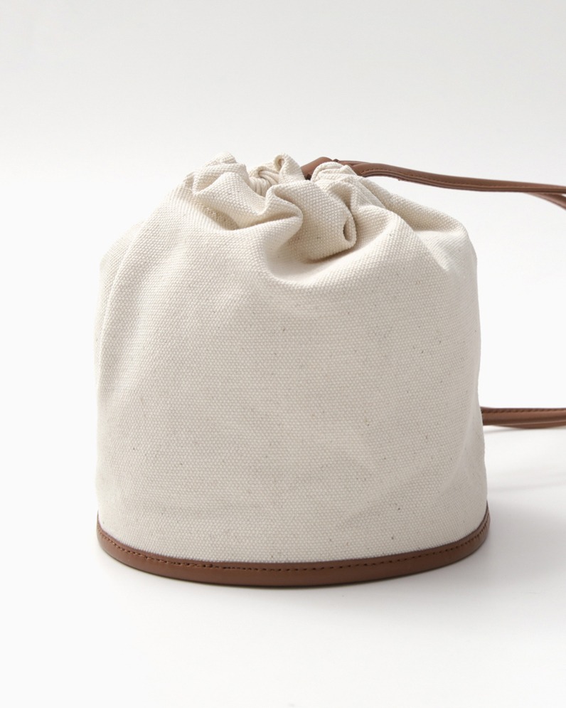 Canvas Drawstring Bucket Bag (BROWN) (Genuine Italian Leather)