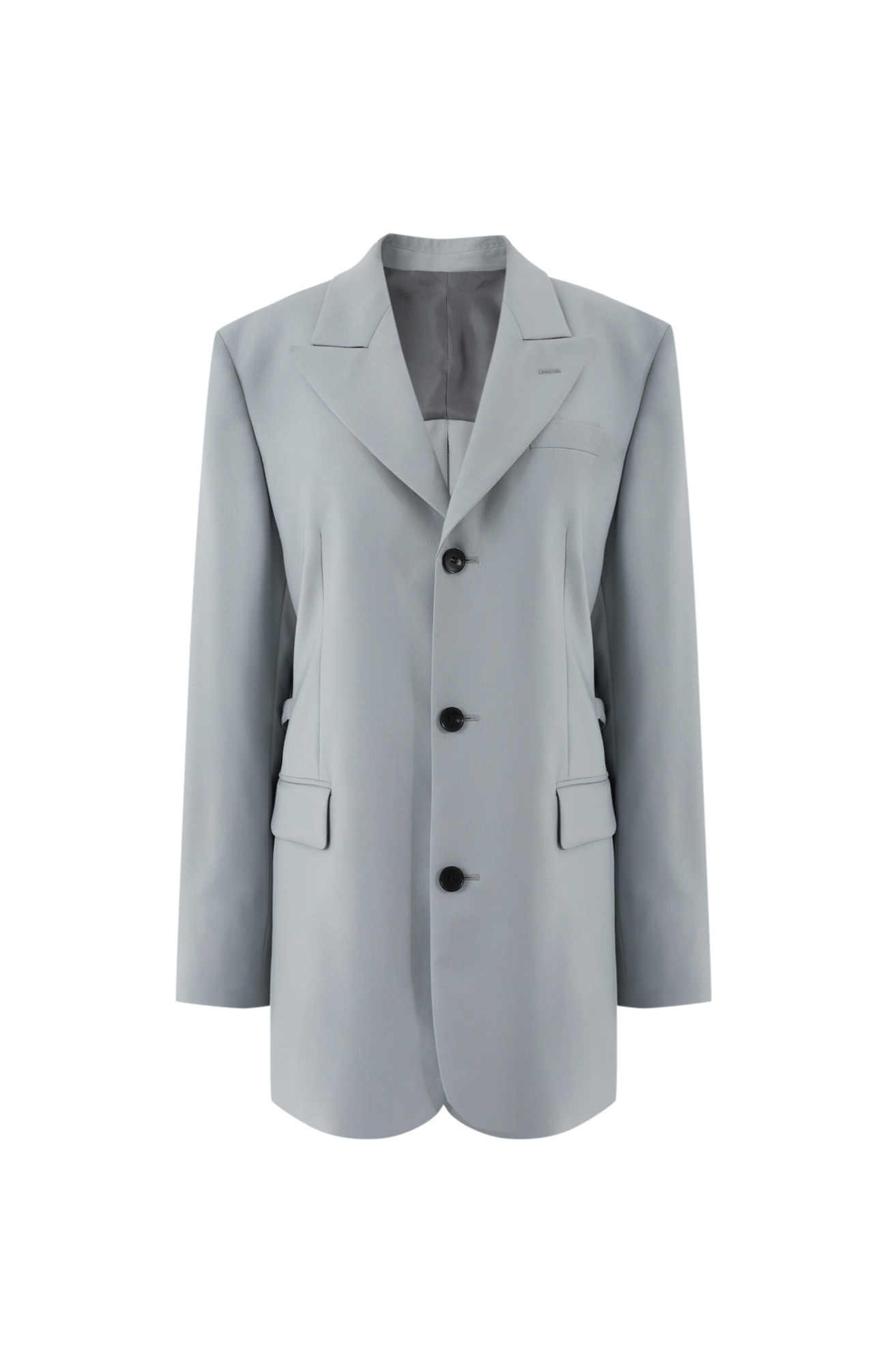 Three Button Blazer with Straps at Slitted Back (LIGHT BLUE)